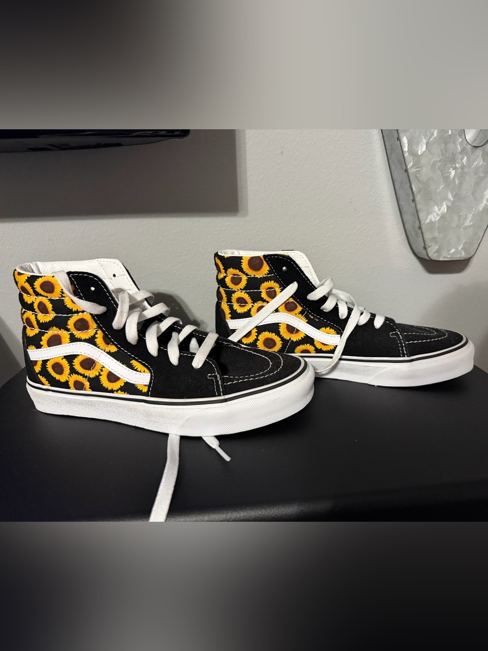 Vans High-Top Sneakers with Sunflower Print - Black/Yellow